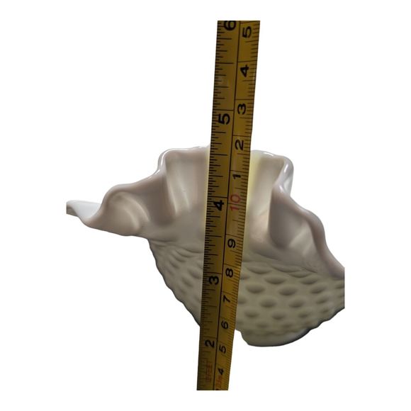 Vintage Fenton 80s White Milk Glass Hobnail Ruffled Crimped Edge Vase Bowl 8.75” - Picture 8 of 8